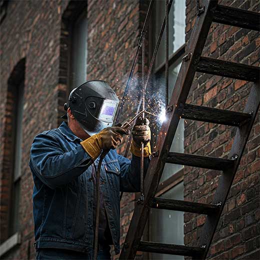 Welder repairing fire exit
