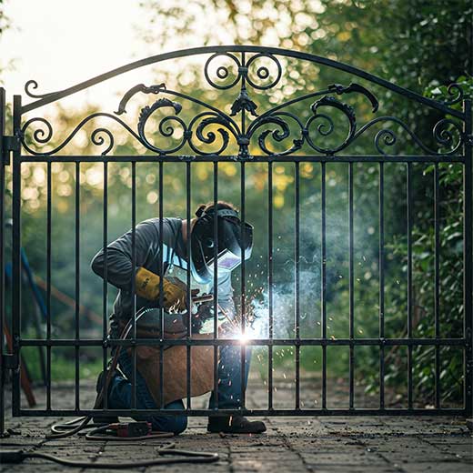 Welder repairing broken gate