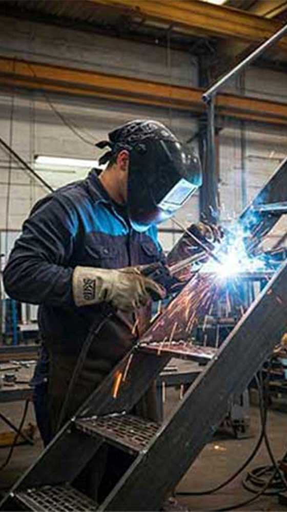 Shop welder repairing fire exit