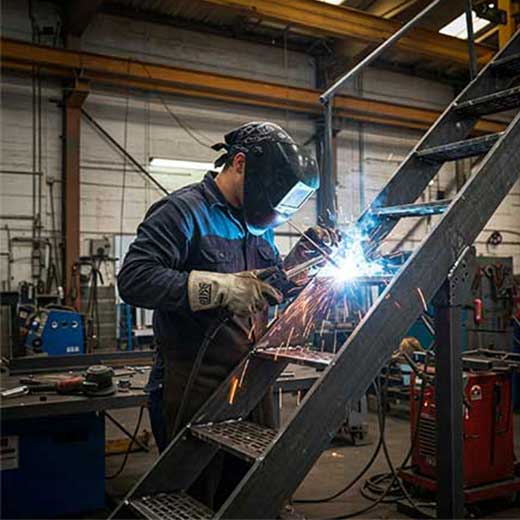 Shop welder working on fire escape